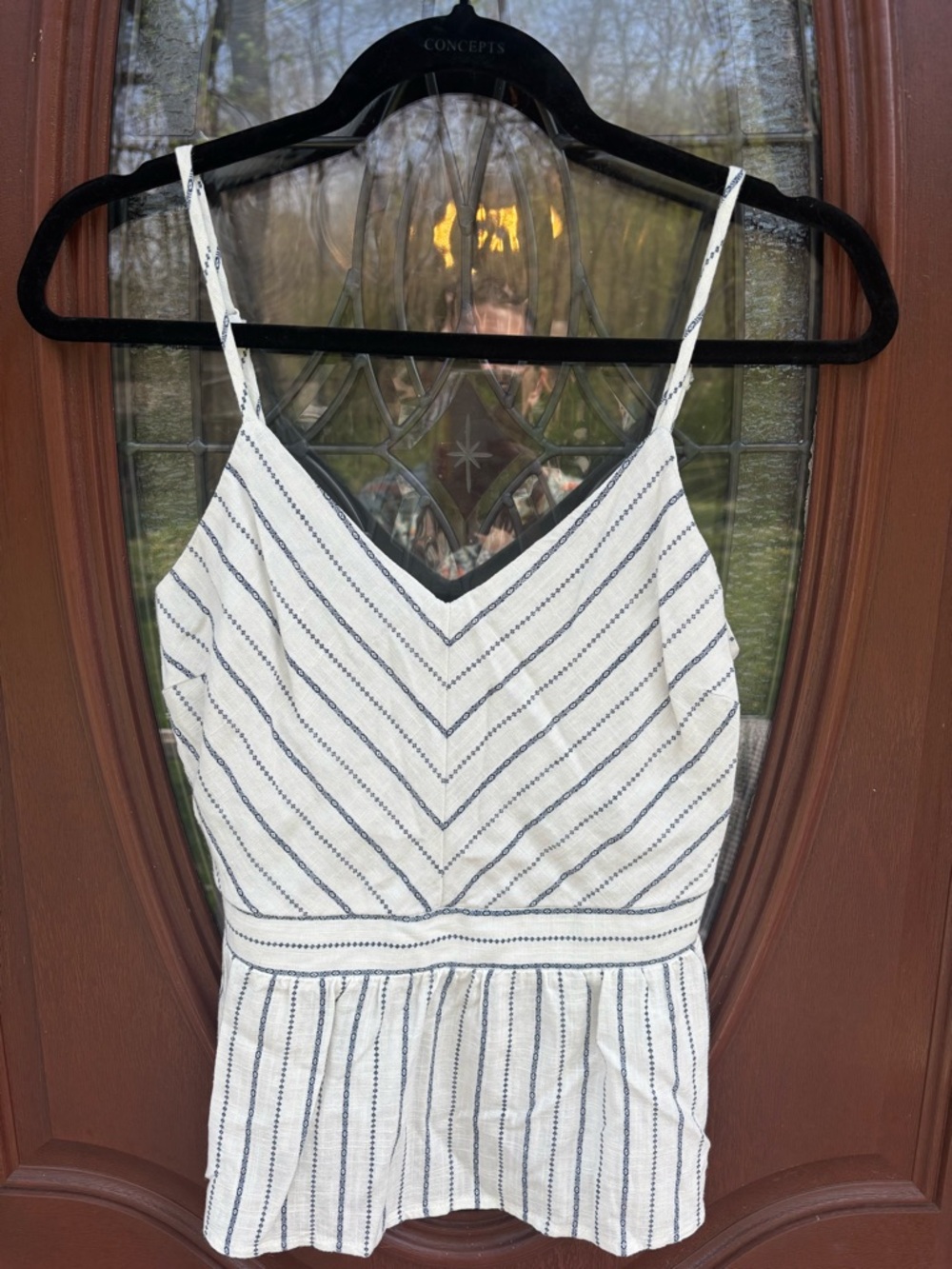 Women’s White & Navy Striped V-Neck Camisole